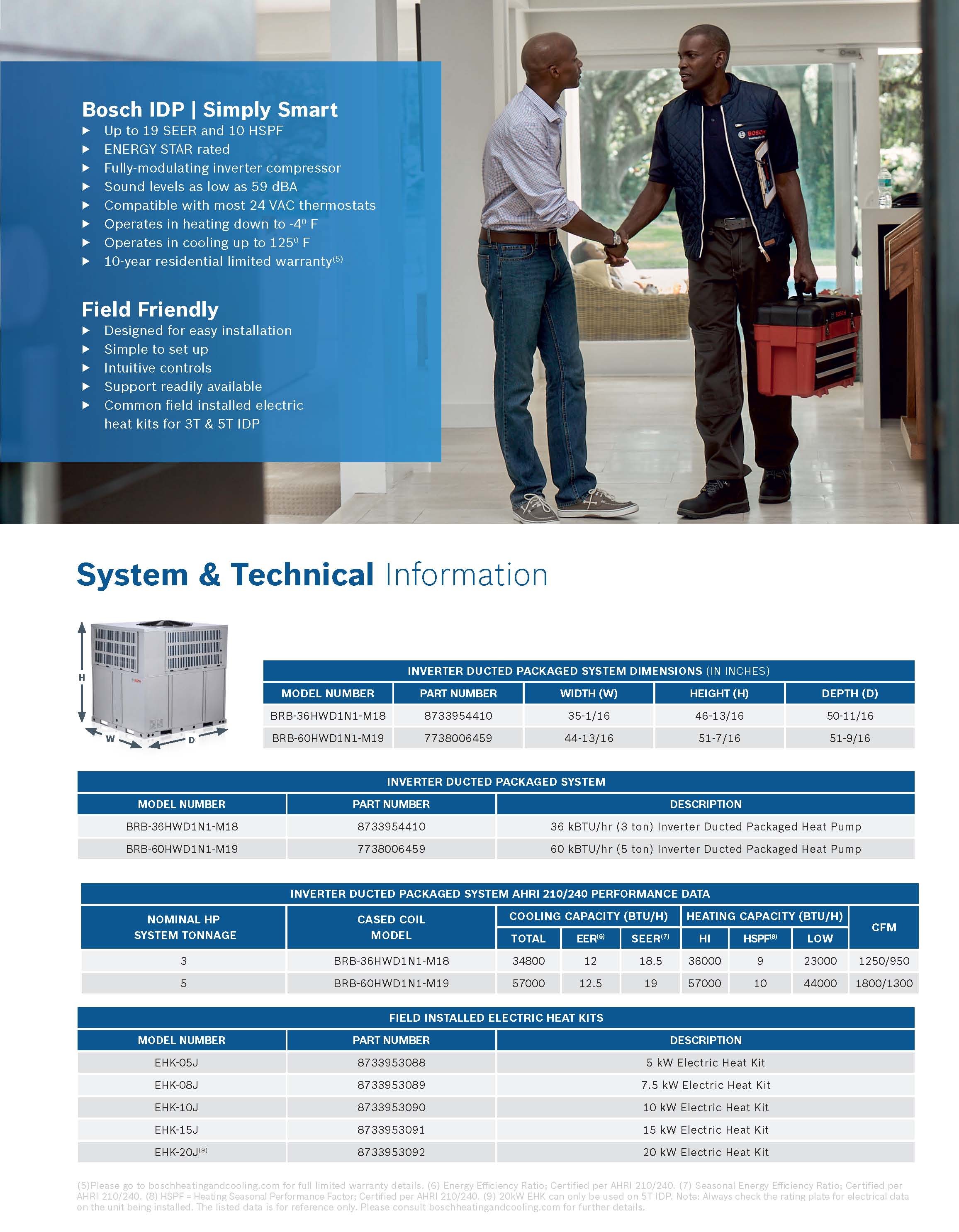 3 Ton Bosch 18.5 SEER Inverter Compressor Heat Pump DOWN-FLOW or HORIZONTAL Package Unit, BRB-36HWD1N1-M18 (4410)(F)